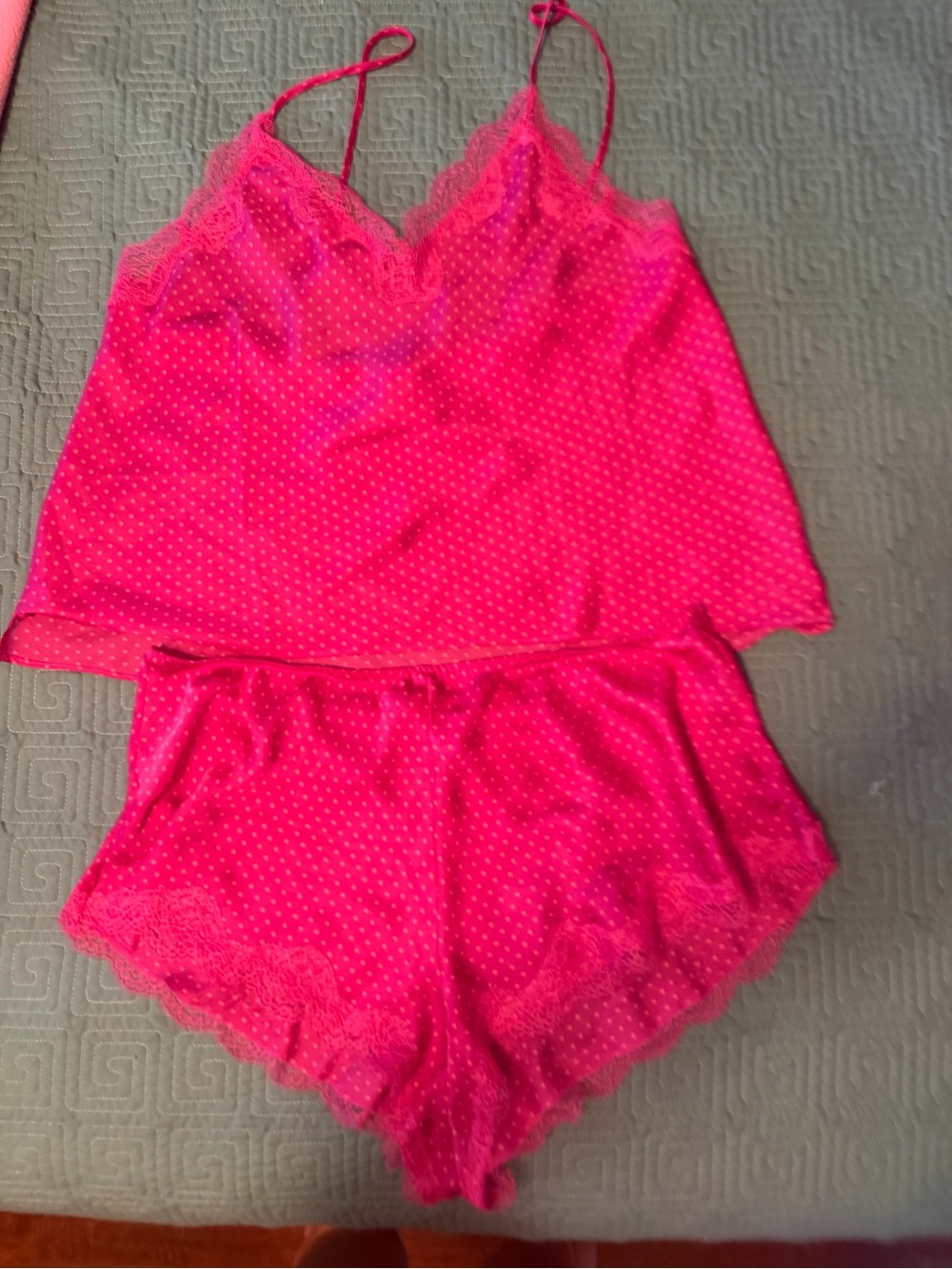 Victoria's Secret Hot Pink Lace Trim Cami & Shorts Sleep Set
